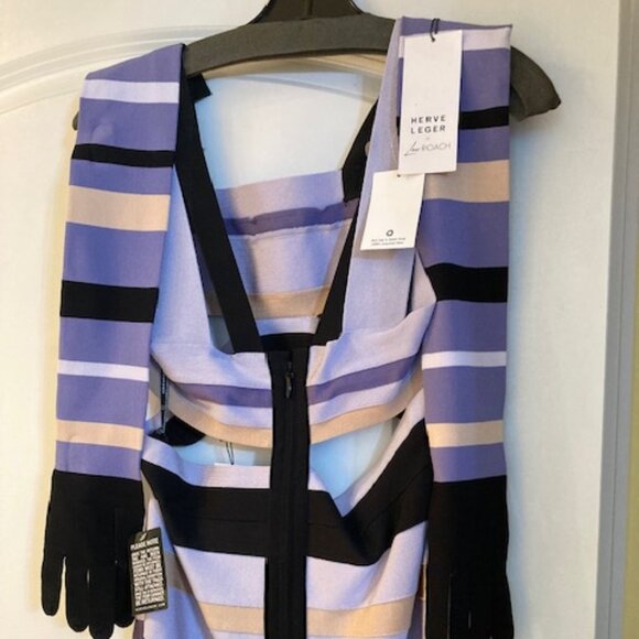 Herve Leger x Law Roach lavender and black maxi bodycon dress w/ matching gloves - Picture 6 of 6